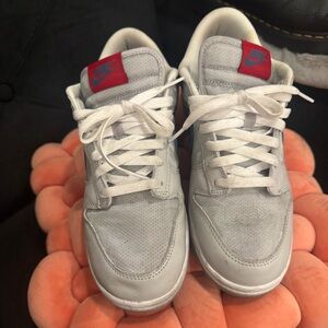Nike White and Gray Shoes with Red Logo